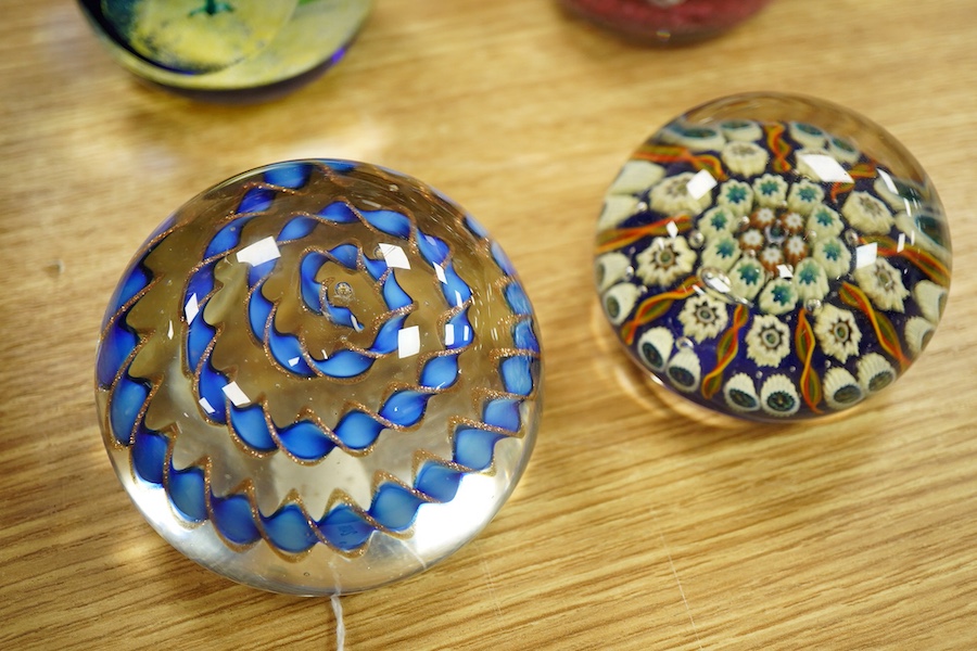 Eight various glass paperweights including Caithness